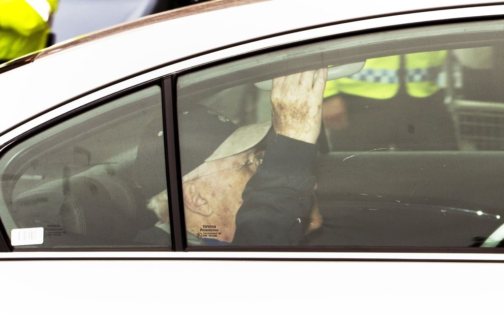 Lord Janner arrives by car at Westminster Magistrates Court in London, to face child abuse charges. PRESS ASSOCIATION Photo. Picture date: Friday August 14, 2015. See PA story COURTS Janner. Photo credit should read: Anthony Devlin/PA Wire