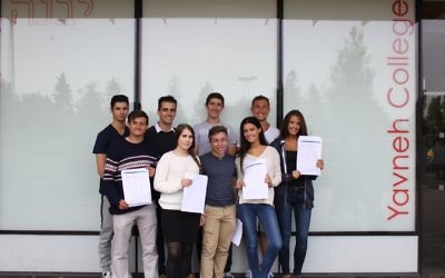 Yavneh College students after receiving their results