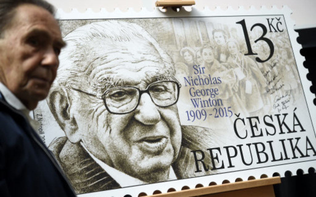 Presentation of postage stamp dedicated to Sir Nicholas Winton, who helped save many Czech Jewish children from the Nazi persecutions, in Prague, Czech Republic.