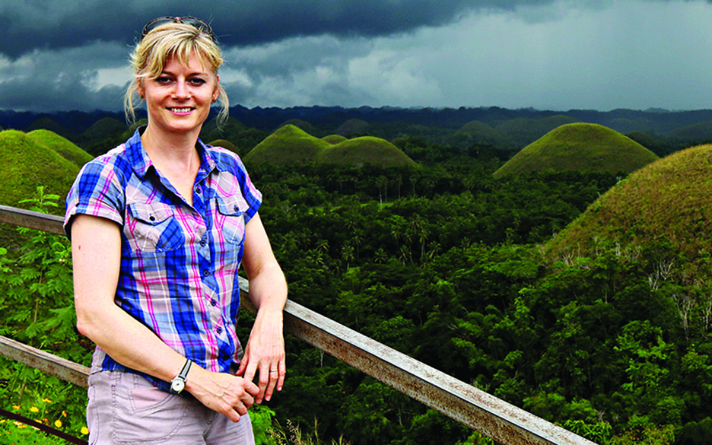 Karen Bowerman against the backdrop of the Chocolate Hills in Bohol