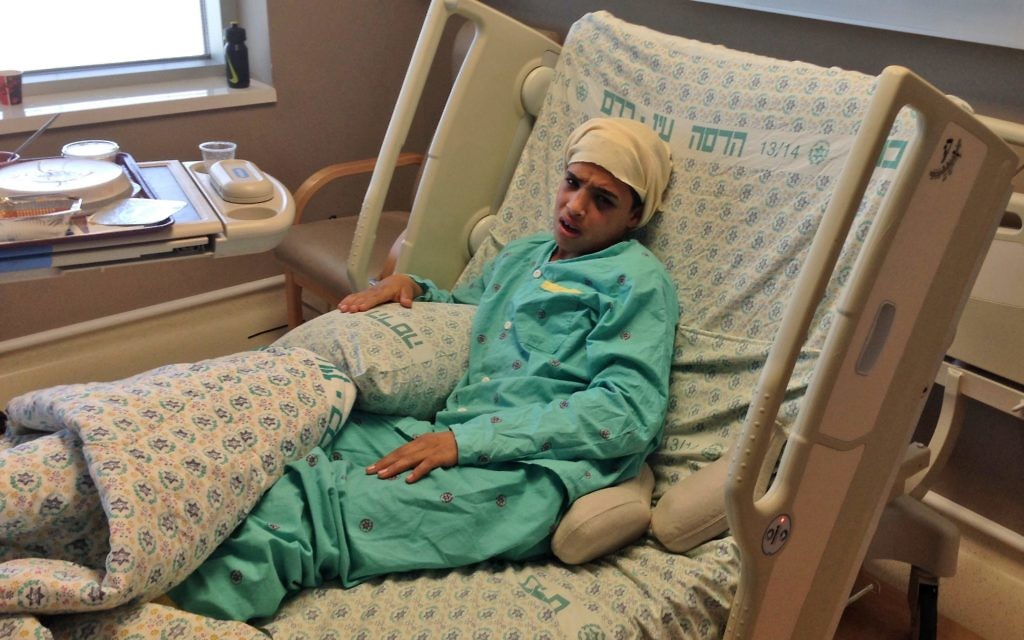 Ahmed Mansra, who stabbed and seriously wounded two Israelis, in hospital in 2015.