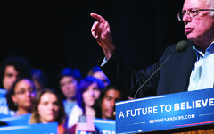 Democratic presidential candidate Sen. Bernie Sanders, I-Vt., speaks during a campaign stop at the Pinkerton Academy Stockbridge Theatre, Monday, Feb. 8, 2016, in Derry, N.H. (AP Photo/John Minchillo)