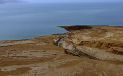 The Jordan river draining into the Dead Sea