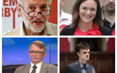 Top l-r: Jeremy Corbyn and Vicki Kirby. Bottom l-r: Gerry Downing and Alex Chalmers