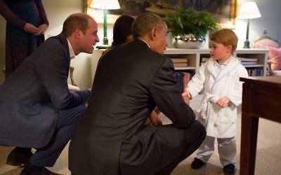 Prince George meets President Obama and First Lady of the United States, in his gown