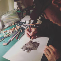 Borehamwood-based Jordan Dawson hard at work in his studio at home
