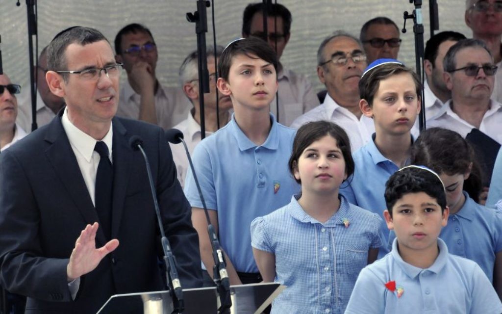 Mark Regev addressing the Jewish community at the Yom Hashoah ceremony at Barnet Copthall stadium  (Picture credit: John Rifkin)