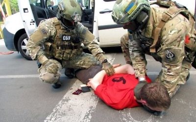 The arrest of the suspect, posted online by Ukraine's security forces (Source: @ServiceSsu)