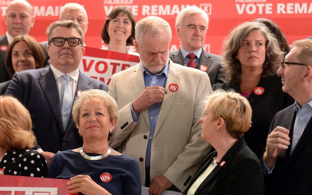 Jeremy Corbyn surrounded by Labour MPs and supporters