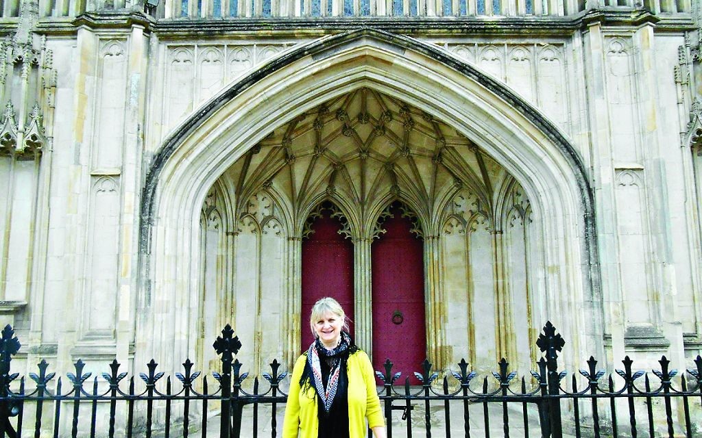 Lucy outside Winchester Cathedral