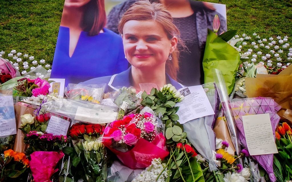 Floral tributes at the memorial site for Jo Cox MP at Parliament Square in London.
