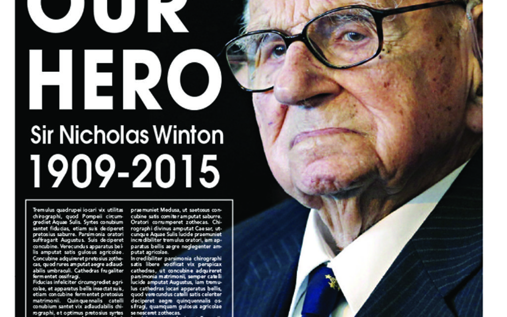 The Jewish News front page upon Sir Nicky's death