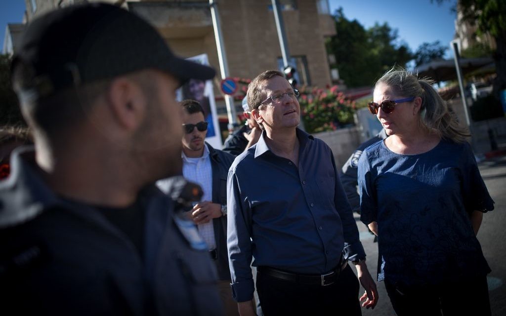 Israel's opposition leader, Isaac Herzog at the Jerusalem Pride March (Photo credit: JINIPIX)
