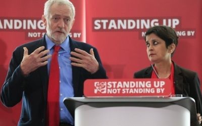 Jeremy Corbyn with Shami Chakrabarti at the enquiry into Labour anti-Semitism