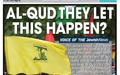 Jewish News front page after Al Quds Day 2017
