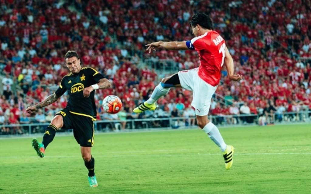 Hapoel Beer Sheva on the attack in last week's first leg. Picture: Hapoel Beer Sheva FC