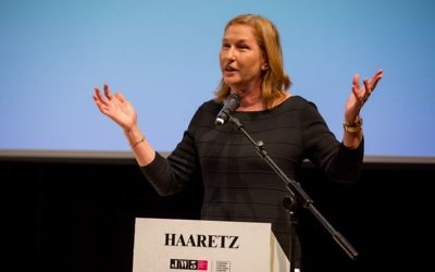 Tzipi Livni speaking at the conference at JW3 (photo credit: Shai Dolev)