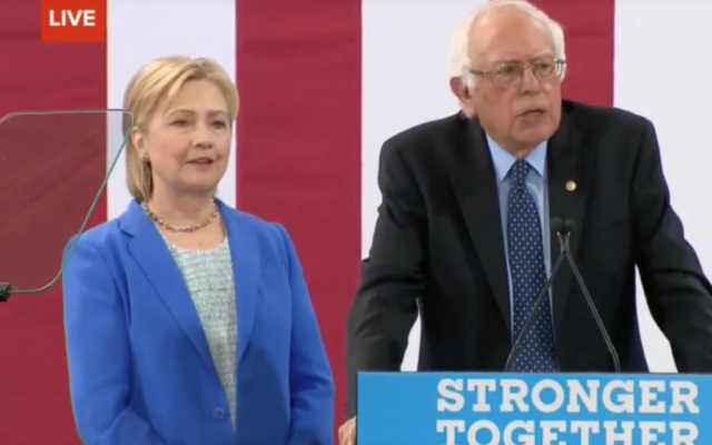 Bernie Sanders endorsing Hillary Clinton after conceding the Democratic Presidential candidacy
