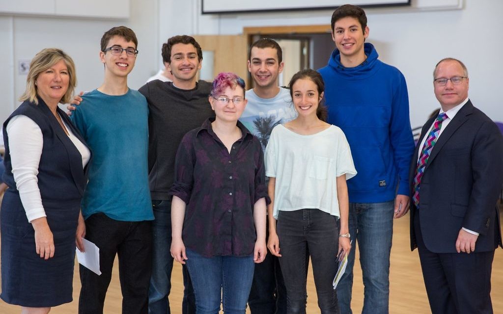 L-R: Mrs Lipkin Daniel Marchant Joseph Moss Jason Lipowicz Boaz Francis (front row) Zohar Mendzelvski-Steinberg and Rachel Rubinsohn (Credit: Blake Ezra Photography)