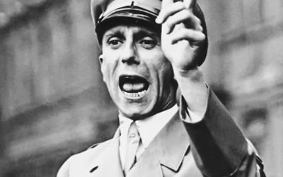 Goebbels giving a speech in Berlin (1934).