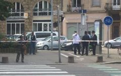 Police cordon off the area where the stabbing is reported to have taken place