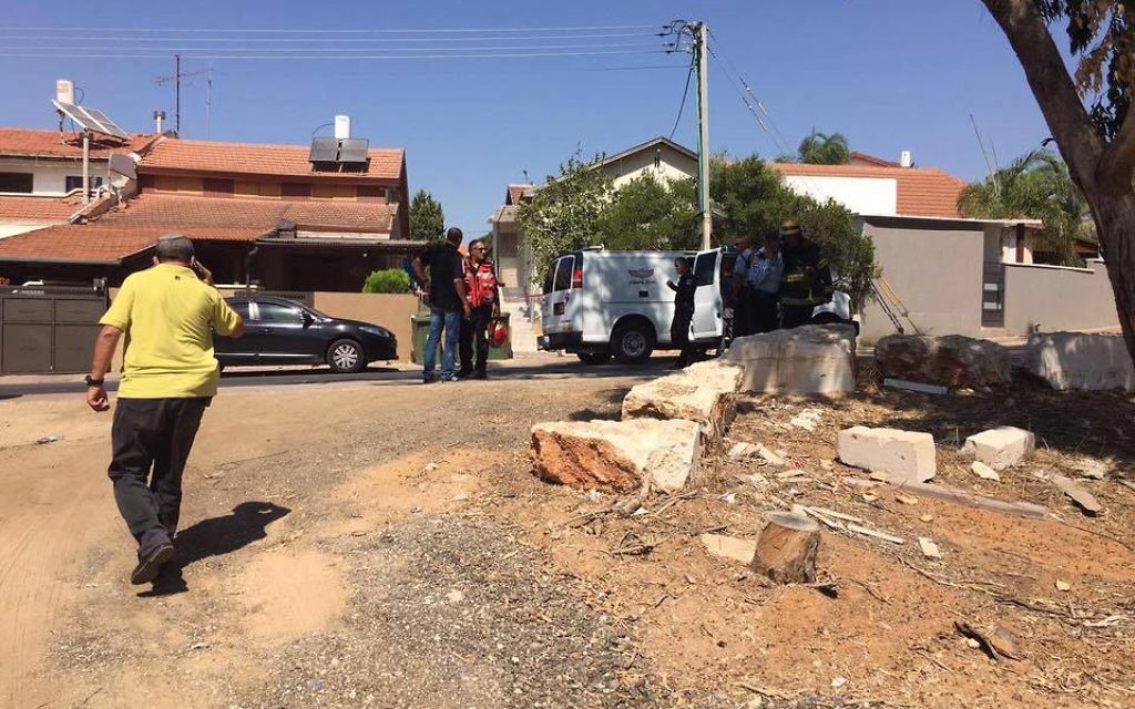 The aftermath of the rocket landing in Sderot, injuring nobody