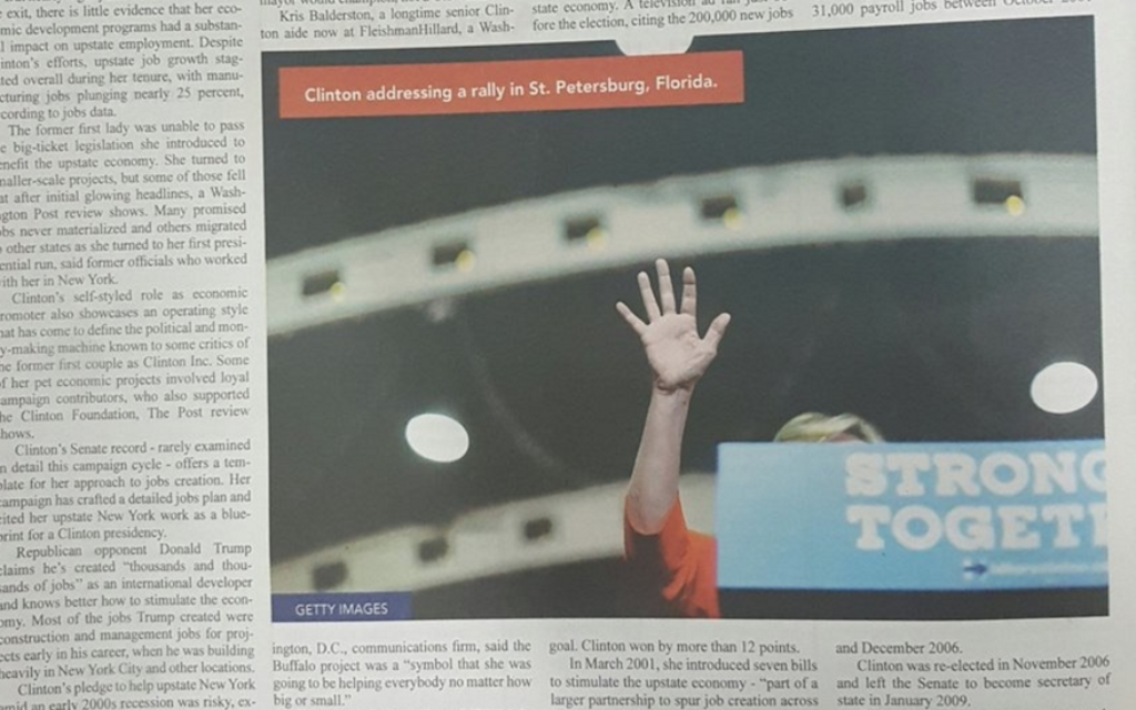 This picture of Hillary Clinton — sort of — appeared in a haredi Orthodox newspaper. (Onlysimchas.org)