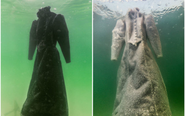 Israeli artist Sigalit Landau left a black dress in the Dead Sea, allowing it to crystallize. (Courtesy of Marlborough Contemporary)