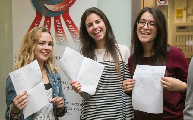 Yavneh Students celebrating receiving their A-Level results (© Photo by Yakir Zur):