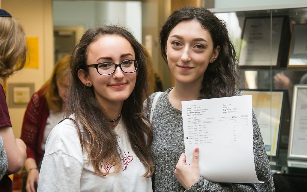 Yavneh Students celebrating receiving their A-Level results (© Photo by Yakir Zur):