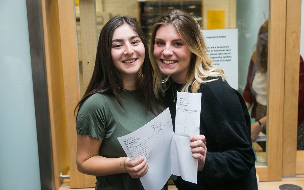 Yavneh Students celebrating receiving their A-Level results (© Photo by Yakir Zur):