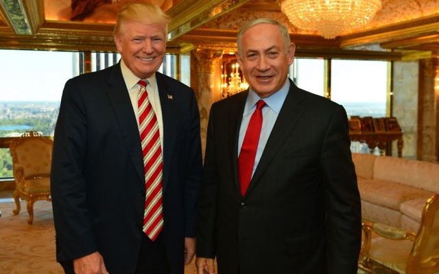 Prime Minister Benjamin Netanyahu meets with Donald Trump.