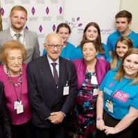 Survivors of the Holocaust: Dr Martin Stern, Sabina Miller, Ben Helfgott MBE and Zigi Shipper BEM with his wife, as well as John Hajdu and some HMDT Youth Champions
