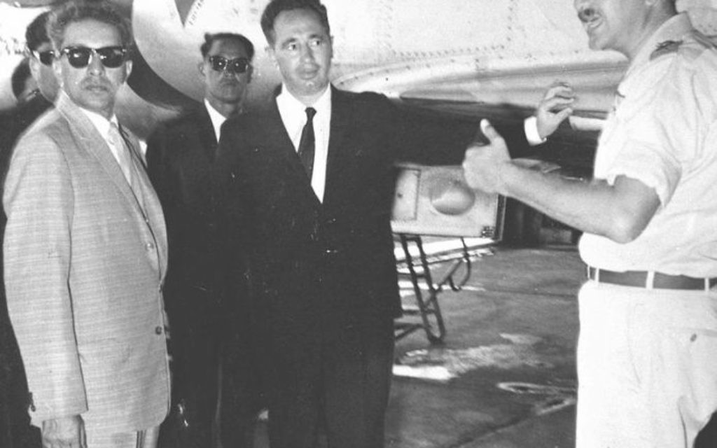 Peres (center) with Ezer Weizman and King Mahendra of Nepal in 1958