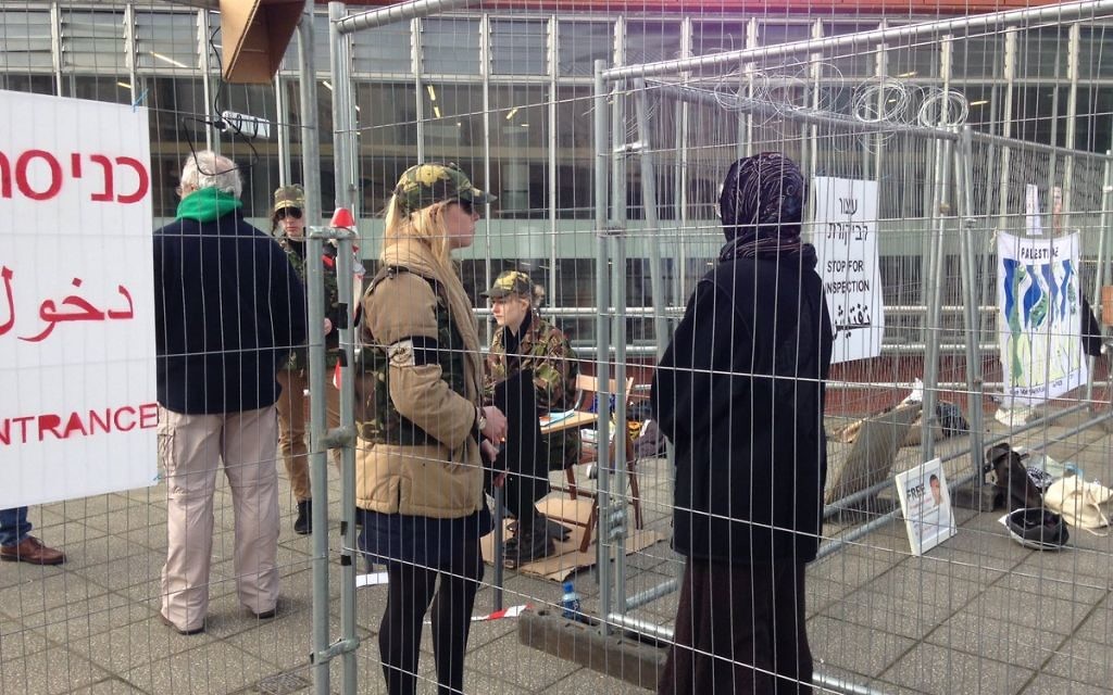 An example of a mock checkpoint erected by students in Cambridge