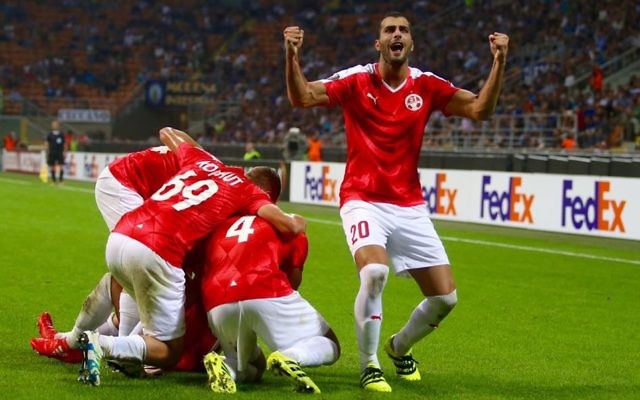 Hapoel Beer'Sheva celebrating a previous victory in the Europa League against Inter Milan