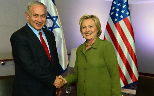 Prime Minister Benjamin Netanyahu meets with the Democratic Presidential candidate, Hillary Clinton, in New York, on September 25, 2016. Photo by Kobi Gideon/GPO via JINIPIX