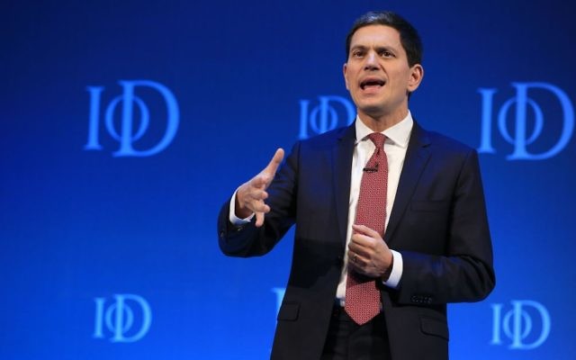 David Miliband, CEO of the International Rescue Committee, addresses the Institute of Directors convention at the Royal Albert Hall.