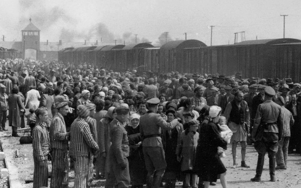 "Selection" of Hungarian Jews on the ramp at the death camp Auschwitz-II (Birkenau) in Poland during German occupation. Source: Wikimedia Commons. Author: :Auschwitz Album from Yad Vashem)