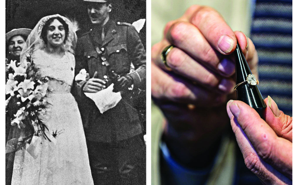 Sir Basil Henriques' with his wife (left) and the glass ring (right)