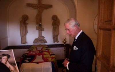 The Prince of Wales visiting his grandmother, Princess Alice of Greece's, final resting place in Jerusalem for the first time. Photo credit: @ClarenceHouse/PA - 2016)