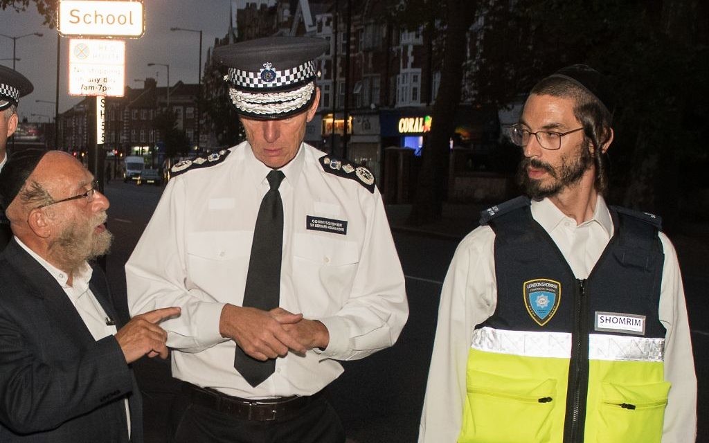 Shomrim members on a patrol with ex-Met Police Commissioner Sir Bernard Hogan-Howe in Stamford Hill.
