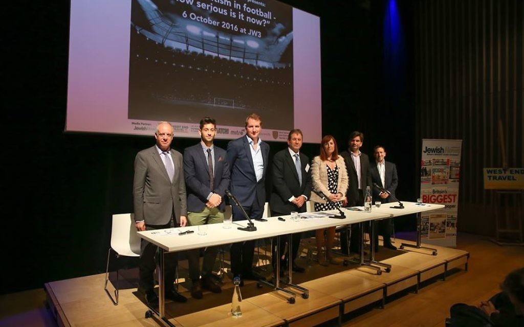 The panel: Jonathan Arkush, Joe Jacobson, Henry Winter, Jonathan Metliss, Roisin Wood, Anthony Clavane, Tony Bloom. Picture: Marc Morris