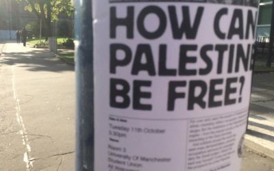 A flyer posted on a lamppost on a Scottish campus advertising the now postponed event