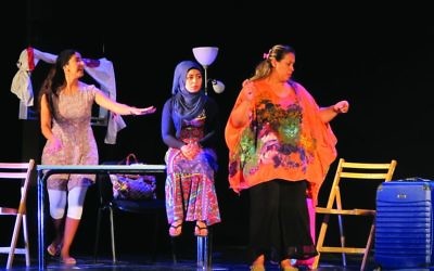 Arab and Jewish students on the Western Gailillee College course get together to act out on stage what what they have learned about living and working together