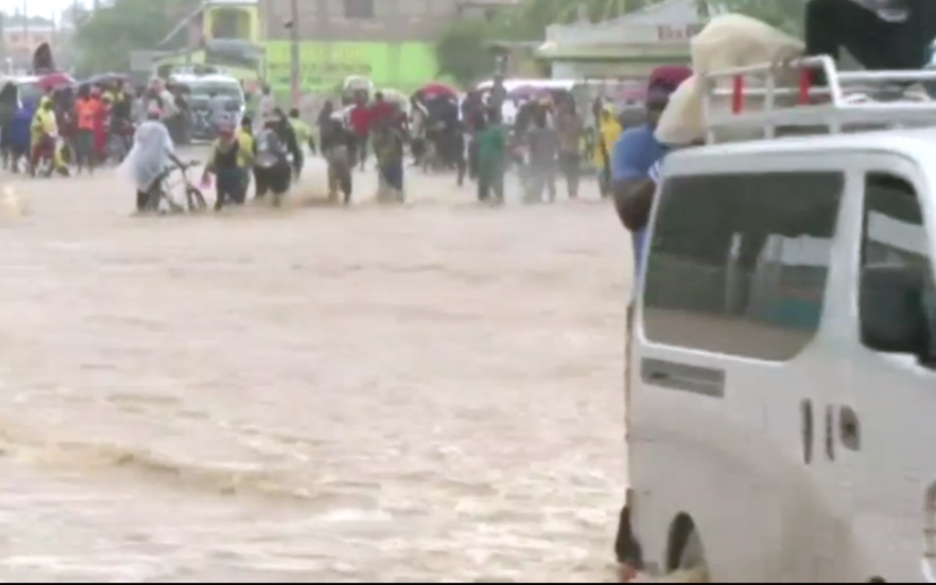 The scene of devastation following the disaster (Screenshot from BBC video)