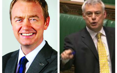Liberal Democrat leader Tim Farron (l) and David Ward in parliament (r)