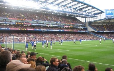 Chelsea fans at a match against Tottenham Hotspur,  at Stamford Bridge, their home ground.