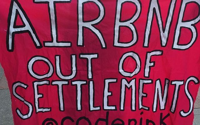 An Airbnb event in Los Angeles, 2016, was disrupted by protesters demonstrating against settlements.  (Photo credit: David Mercer/PA Wire)
