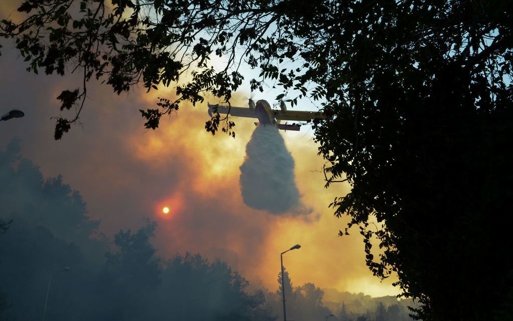 An Israeli firefighter helps extinguish a fire in the northern Israeli port city of Haifa on November 24, 2016. Hundreds of Israelis fled their homes on the outskirts of the country's third city Haifa with others trapped inside as firefighters struggled to control raging bushfires, officials said. Phtoo by: Moran Mayan - JINIPIX